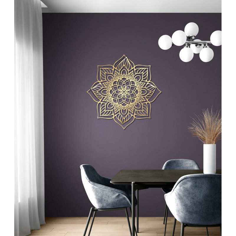 Décoration murale abstraite mandala en métal, décoration florale créative en métal, H 30 po x l 30 po x P 0,5 po, Or brillant