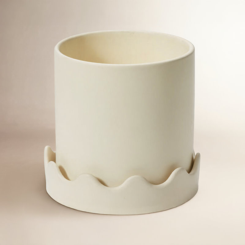 Pot avec soucoupe Winterview 7,5 po x 7,25 po, H 7,25 po x l 7,5 po x P 7,5 po, Beige