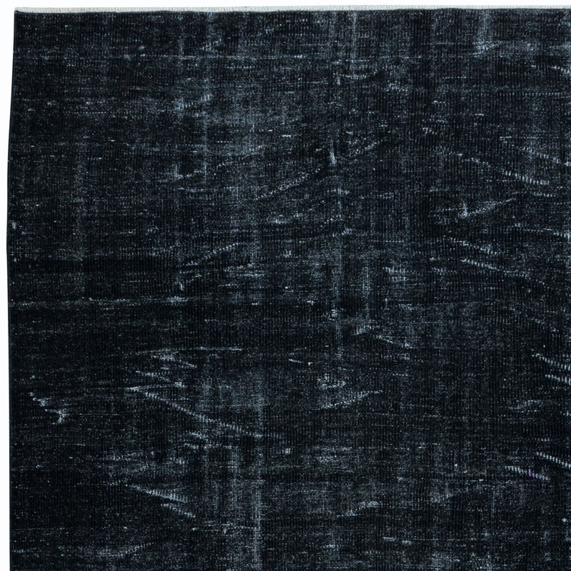 Tapis noir en laine surteint de 5,2 x 9,6 pi fabriqué à la main en Turquie, tapis moderne recyclé