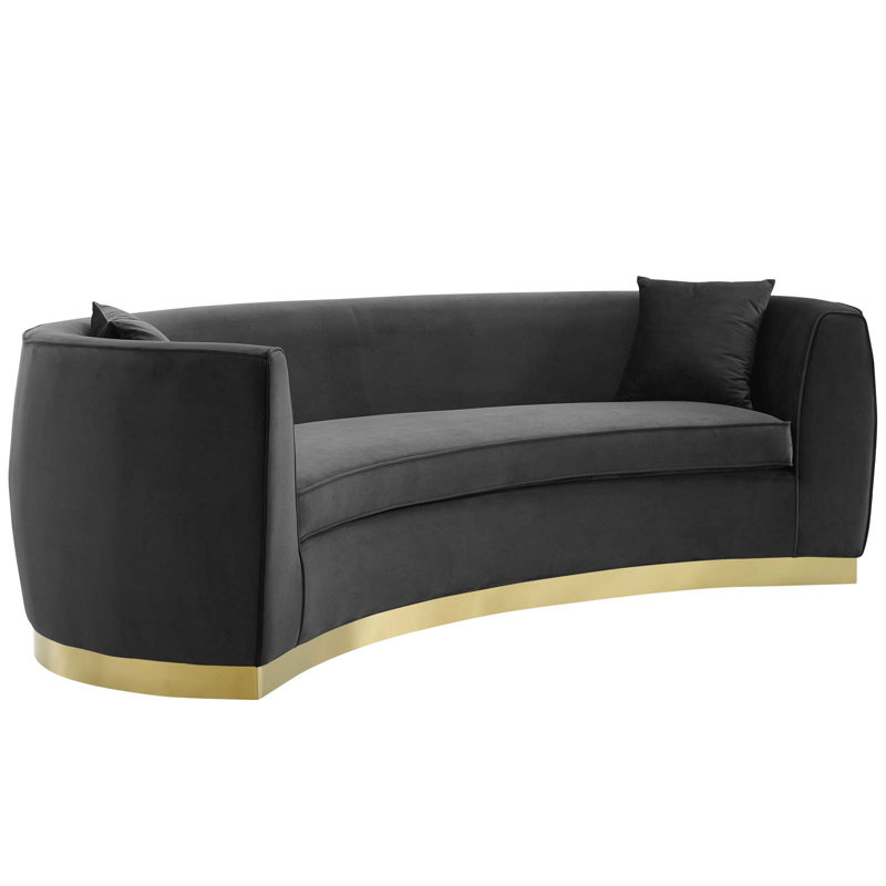 Modway Silver Orchid Perez Curved Velvet Sofa, Black