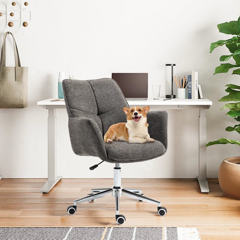 Soft Chenille Office Chair Adjustable Height Task Chair Swivel Desk Chair, Dark Grey