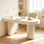 Bureau en pierre frittée blanc crème de style crème, bureau à 3 tiroirs-439473086-439473087