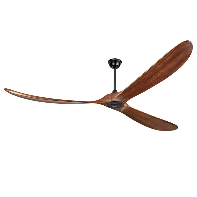 Ventilateur de plafond en bois massif de 88 po sans lumière avec interrupteur mural et télécommande, 6 vitesses, ventilateurs de plafond à 3 pales en noyer pour patio, intérieur, salon, chambre à coucher, porche, maison de campagne - noir mat