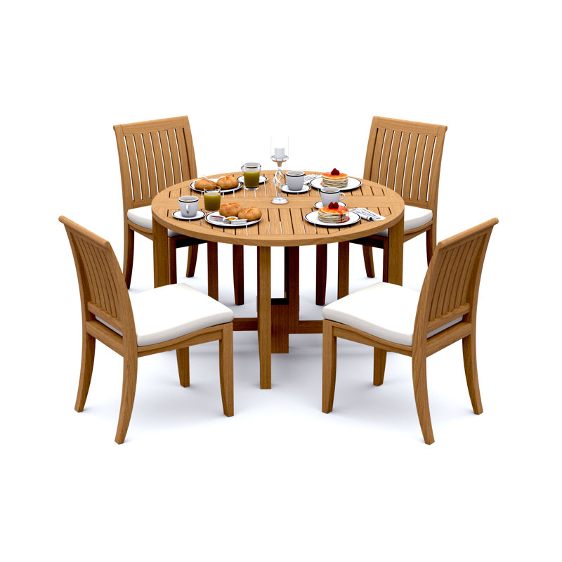 Lagos Teak Wood Patio Dining Set with Round Table, 4