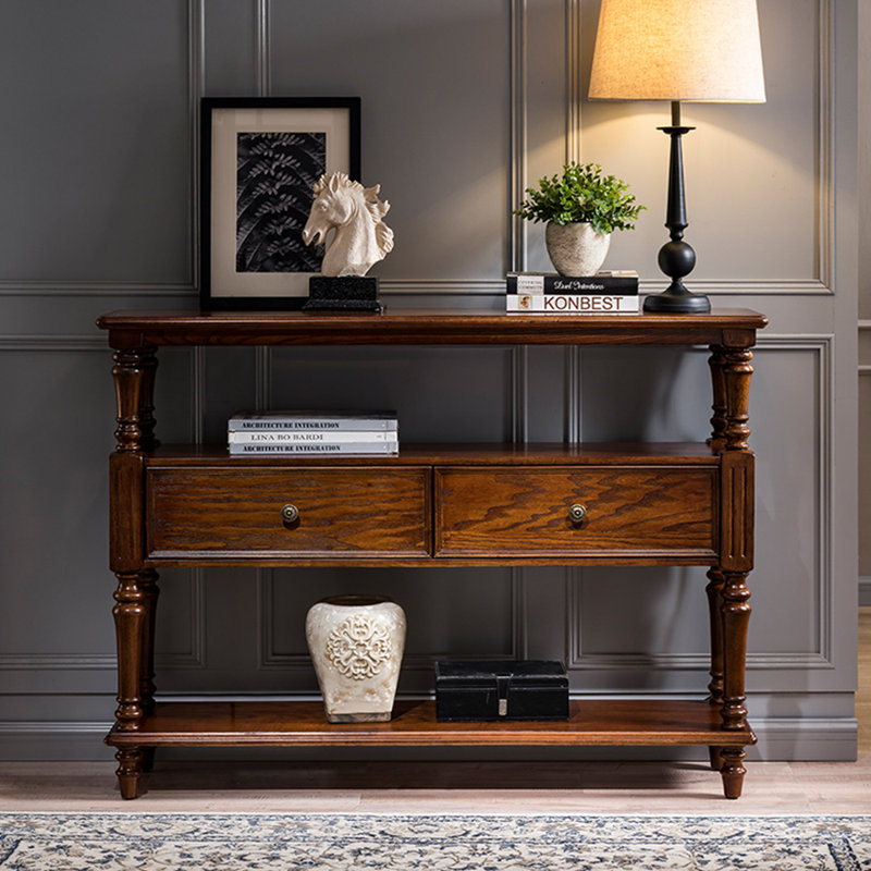 Multi Functional Solid Wood Console Table, Brown, 34.65" H x 39.37" W x 13.78" D