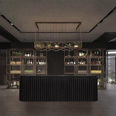 62.99-Inch Rustic Mayra and Bar Counter with Storage and Wine Rack for Bars and Reception by Hokku Designs