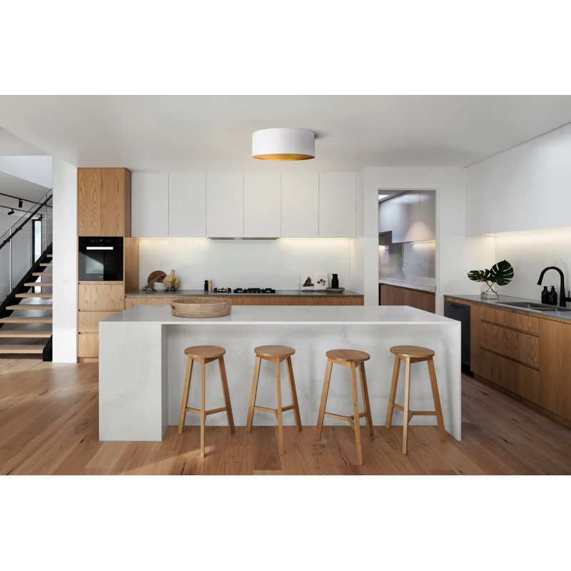 REXTON 13,875 po Plafonnier encastré blanc mat 2 lumières 60 watts 2 lumières avec abat-jour en métal doré