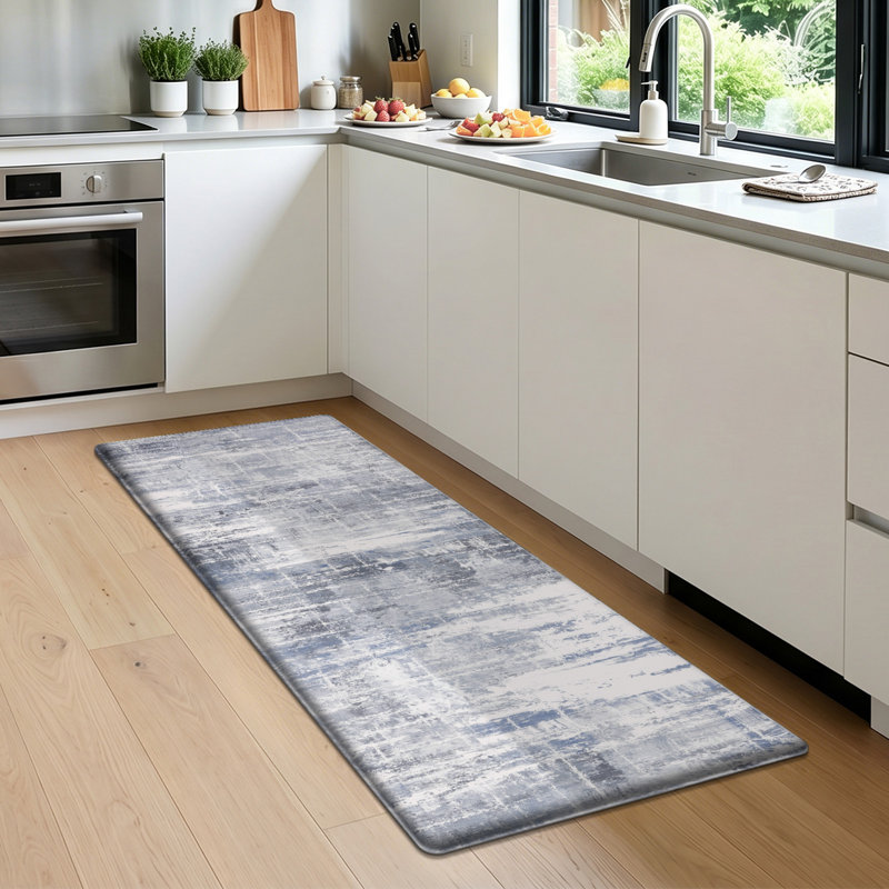 Anti-Fatigue, Non-Slip Abstract Pattern Kitchen Runner, Gray