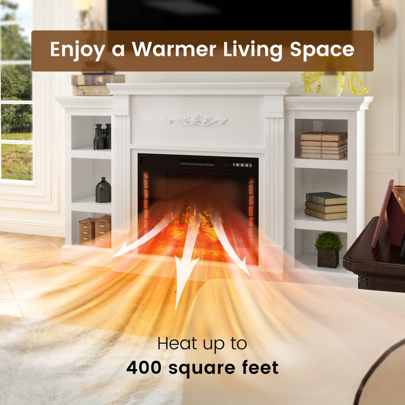 70" TV Stand For Tvs Up To 80'' With 28" Electric Fireplace Included, White