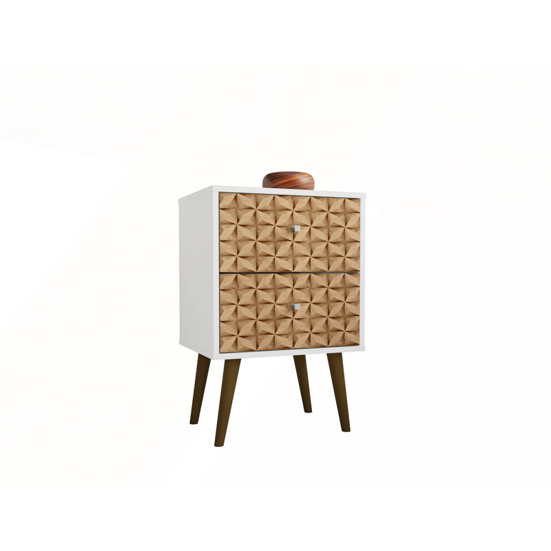 18 Inch Nightstand with 2 Drawers, Natural and White for Modern Bedrooms and Living Rooms