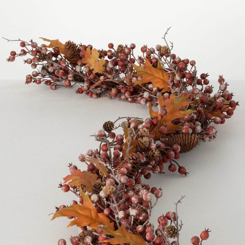 72" Artificial Rustic Berry Leaf Fall Garland, Multicolor