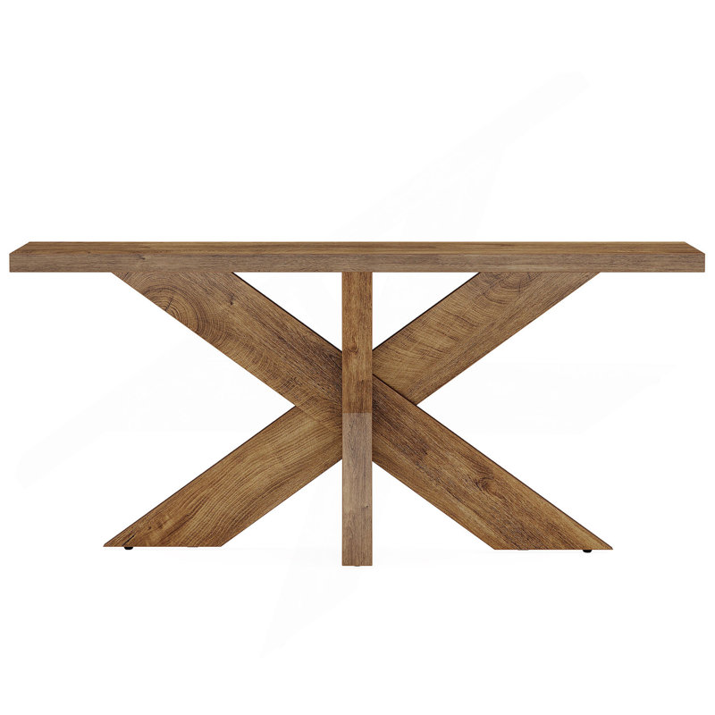 Console de style maison de campagne de 70,9 po de long, canapé brun chêne derrière le canapé avec base géométrique en bois, table d'appoint de vestibule pour le salon