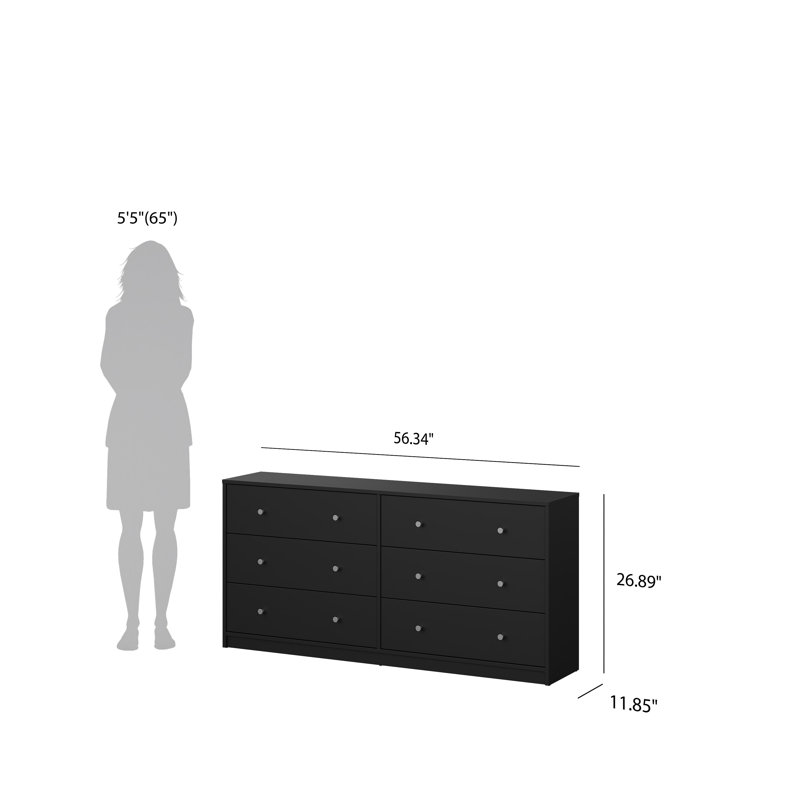 Clanton 56.34'' W 6 - Drawer Dresser, Black