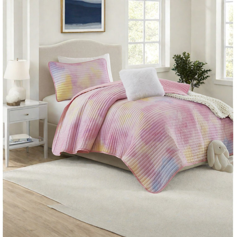 Modern Pink Bedding Sets Twin XL Microfiber Tie Dye Quilt for Home
