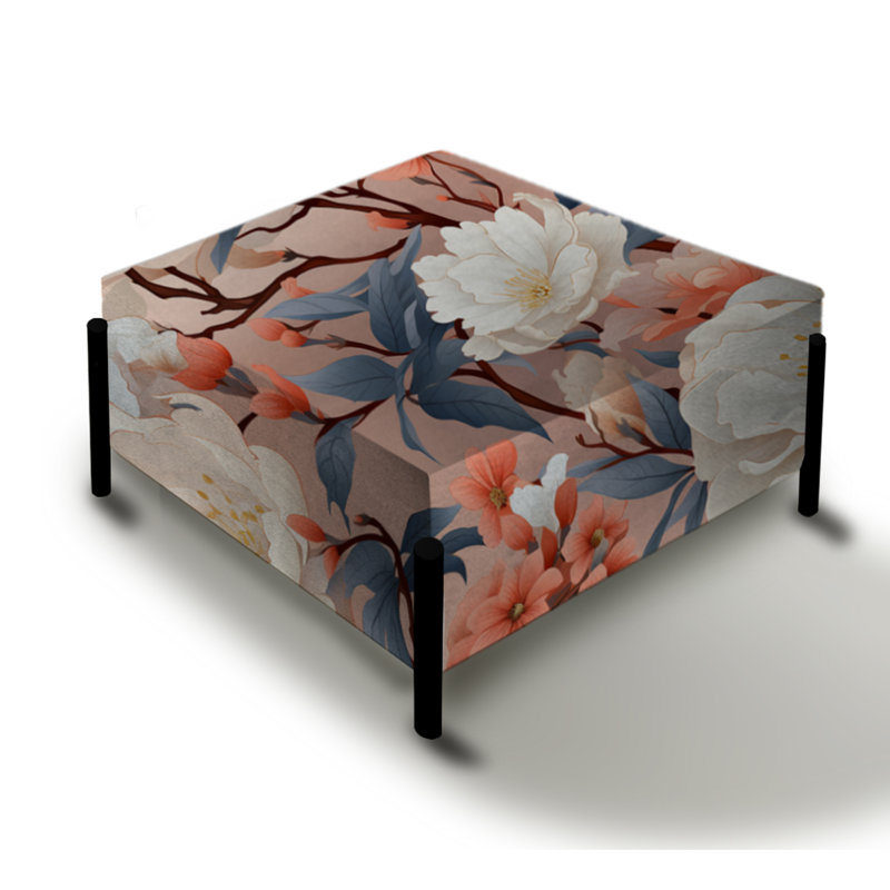 Motif botanique japonais de jardin zen - grand repose-pieds carré floral