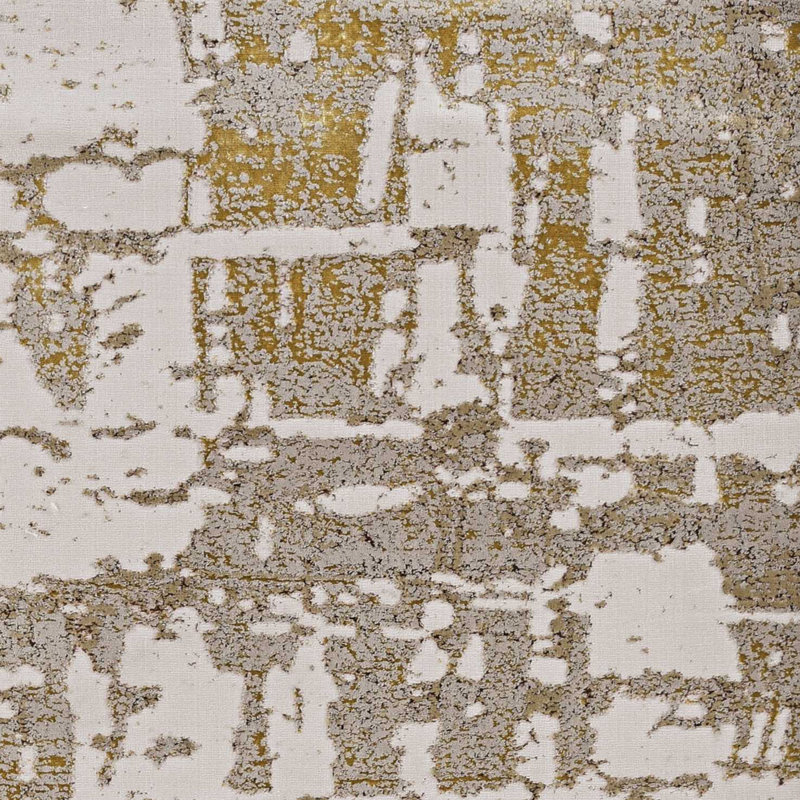 Tapis abstrait ivoire et doré, Rectangle 3 pi 3 po x 4 pi 11 po