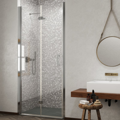 Porte de douche pliante 32 po x 72 po avec verre trempé de 6 mm, installation réversible, conception de cadre réglable pour les petites salles de bain