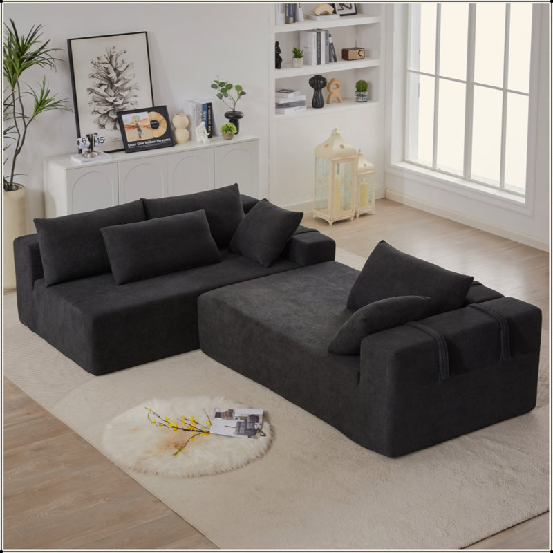 Ensemble de canapé modulaire rembourré en chenille Modern, ensemble de canapé modulaire modulaire en L de 108 po avec 6 coussins, canapé-lit combiné gratuit pour le salon, la chambre à coucher (méridienne gauche)