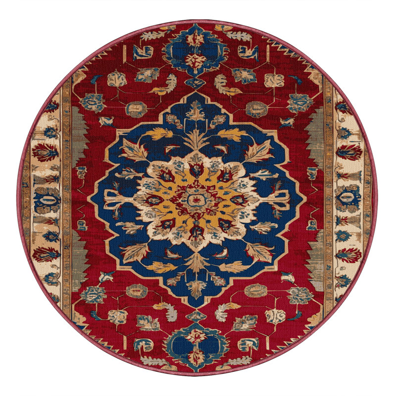 Tapis rouge Tabriz lavable à la machine, Rond 3 pi