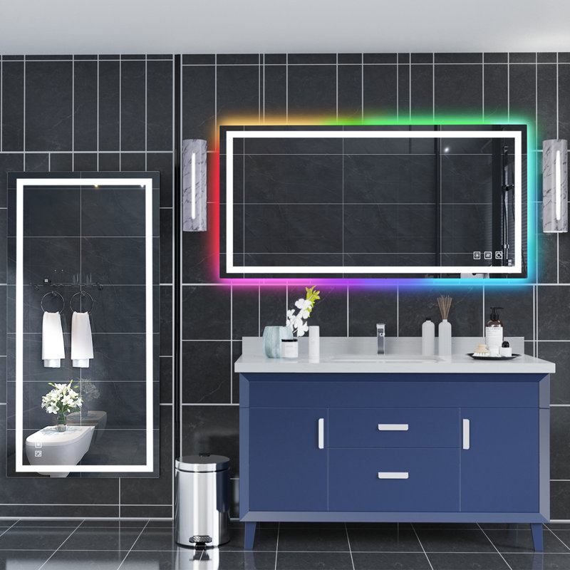 Gaulrapp Anti-Fog RGB Backlit & LED Frontlit Bathroom / Vanity Mirror with Tempered Glass & ETL, 72" x 36"