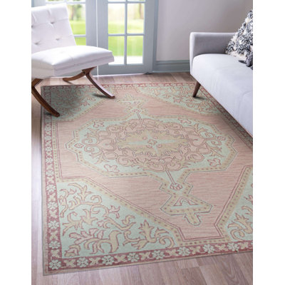 Tapis oriental rose en laine noué à la main Lydia
