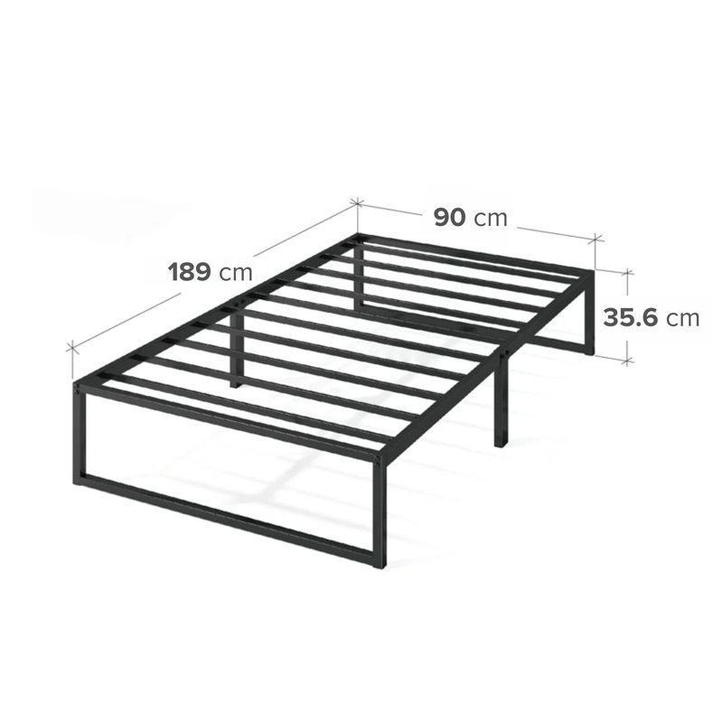 Corbe Modern Metal Bed Frame with Heavy Duty Steel Slat Support , Black, Single (3')