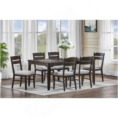 5 pièces Belle table de salle à manger rectangulaire Finition chêne foncé Chaise rembourrée Mobilier de salle à manger en bois
