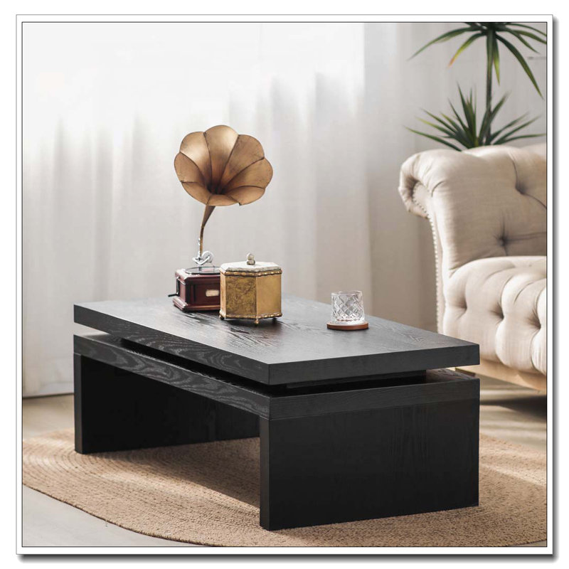 Rectangular Rustic Wood Coffee Table Living Room Center Table, Antique Black