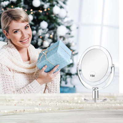 Vanity Mirror Makeup Mirror With Stand, 1X/15X Magnification Double Sided 360 Degree Swivel Magnifying Mirror,Transparent
