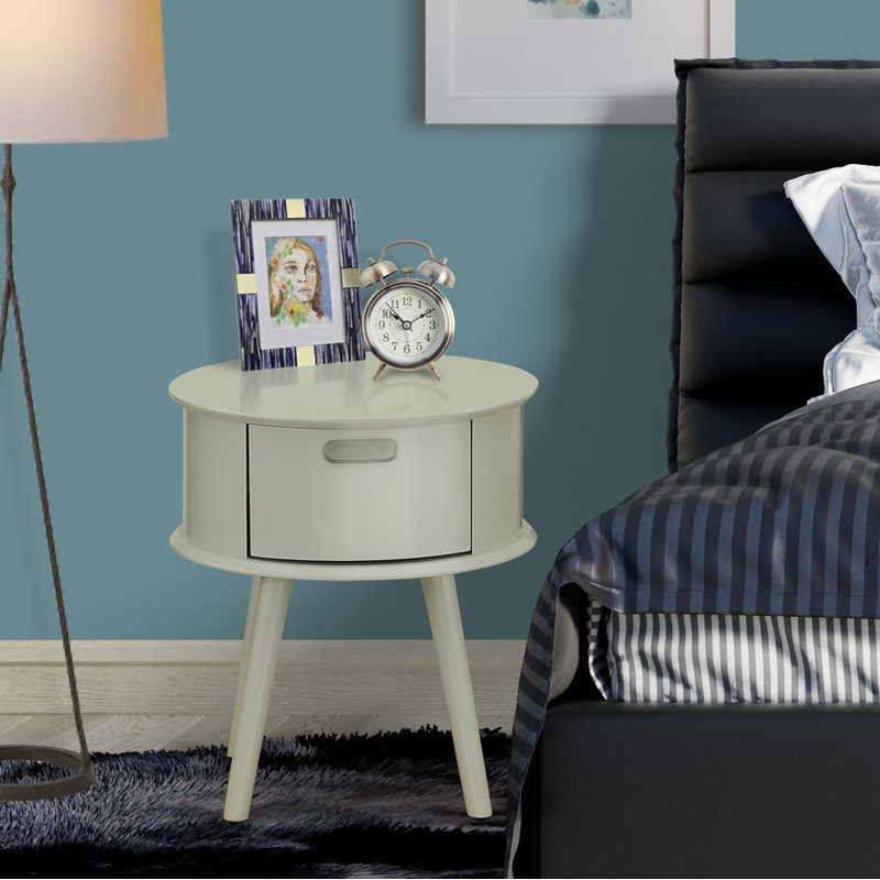 une pièce merveilleuse table de chevet ronde avec tiroir Gordon, 1 pièce, finition gris urbain, Gris urbain