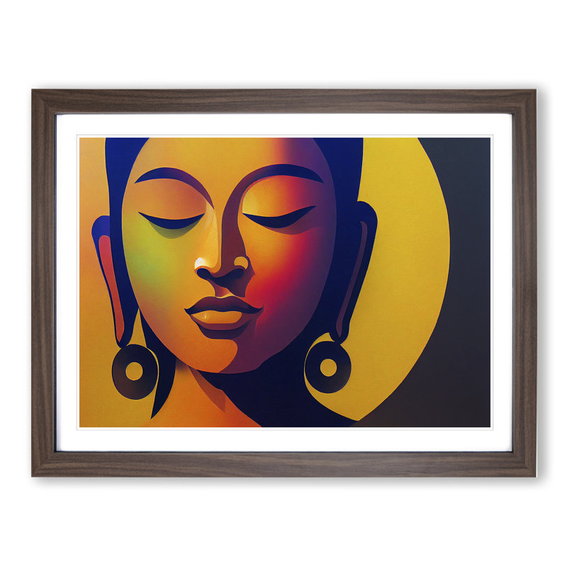 Serene Woman Abstract - Framed Print, 25cm H x 34cm W x 2cm D, Walnut