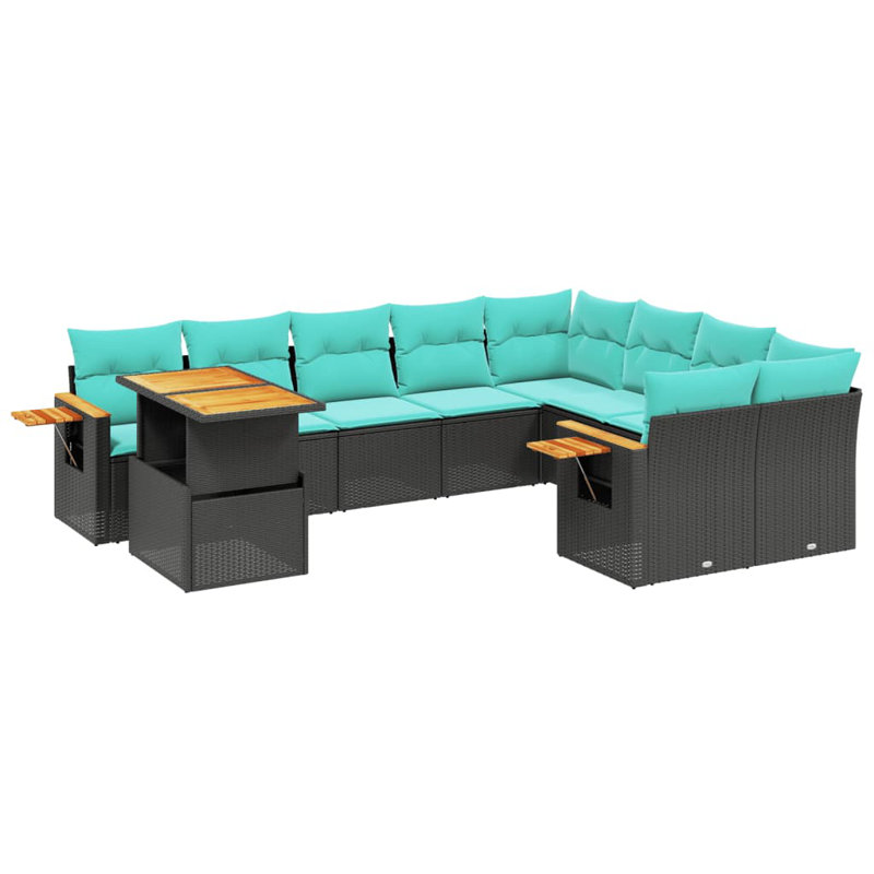  Ensemble de canapé de patio 10 pièces avec coussins en rotin de polyester, Noir, Vert