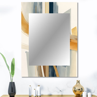 Modern Blue And Gold Abstract I - Transitional Wall Mirror, Modern Decorative Mirror, Printed Metal Art