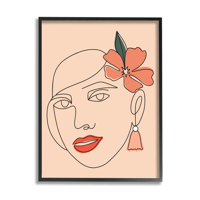 " Abstract Line Doodle Woman Lipstick Flower Blossom " by Hey Bre! Creative Studio, Black, 14" H x 11" W x 1.5" D