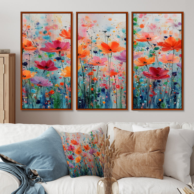 Vibrant Meadows On Summer Daisies - Ensemble de décorations murales marguerites, H 32 po x l 48 po, Brun