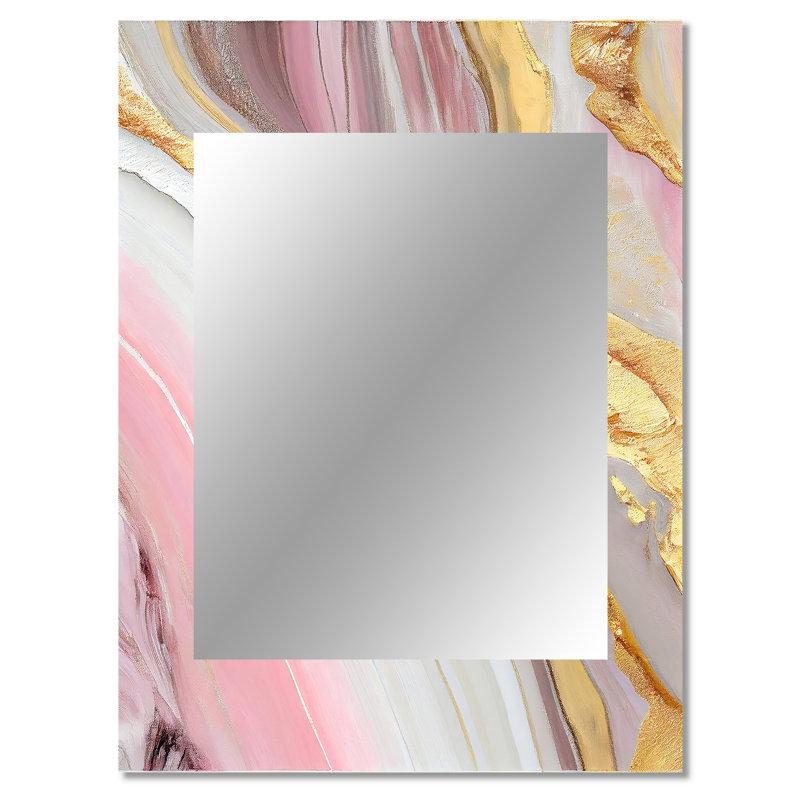 Pink And Gold Marble Abstract III - Marble Wall Mirror, Modern Decorative Mirror, Printed Metal Art, 40" x 30"