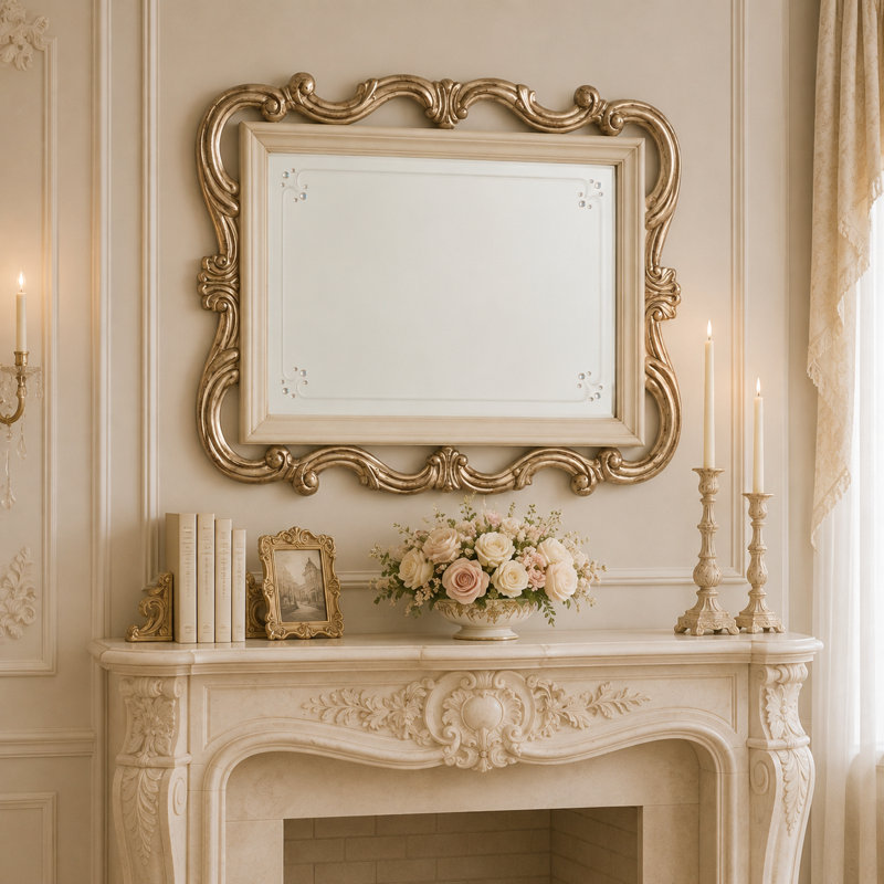 Platine De Royale Champagne Flat Beveled Wall Mirror, Champagne