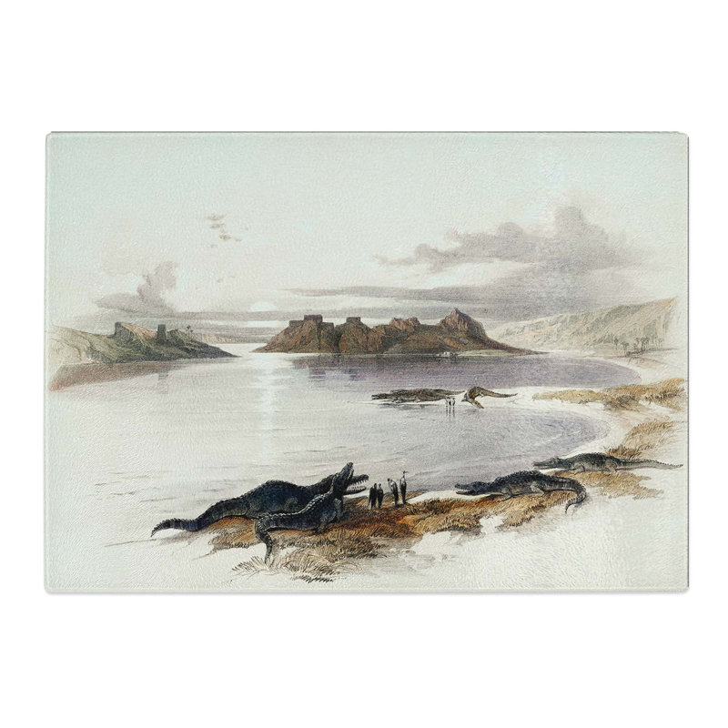 Tempered Glass Crocodiles on the River Nile by David Roberts Chopping Board, 39 cm x 28.5 cm