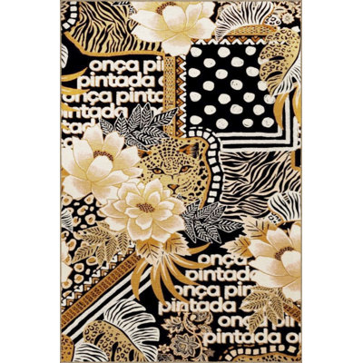 Tapis décoratif multicolore à motif floral et rose
