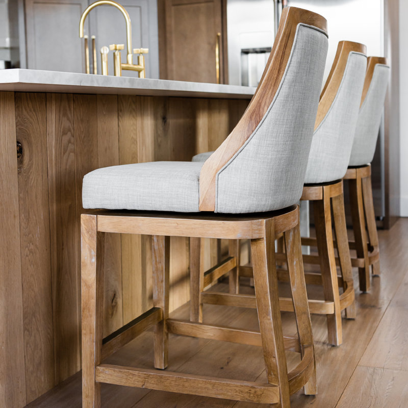 Vienna Weathered Oak Swivel Counter Stool with Sand Upholstery