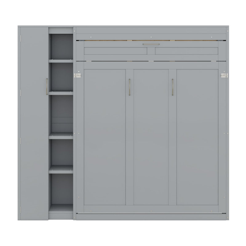 Lit escamotable mural avec tablettes Murphy, Gris, Lit double