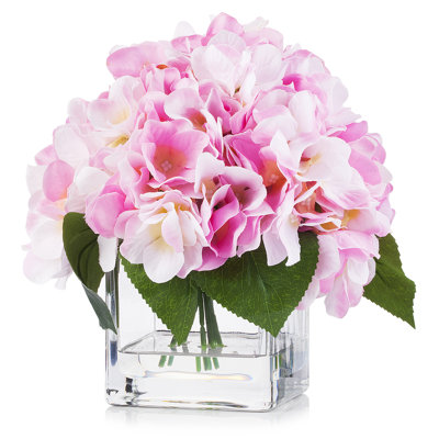 Faux Silk Hydrangea Arrangement in Vase
