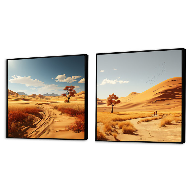 Nevada Native Spirit Plains - Ensemble de 2 collages carrés du désert, Cadre flottant noir, H 30 po x l 61 po