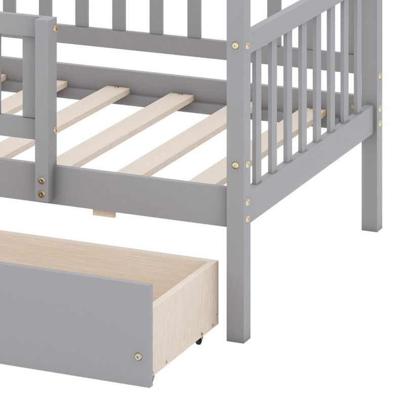 Lit en bois avec tiroirs, Gris