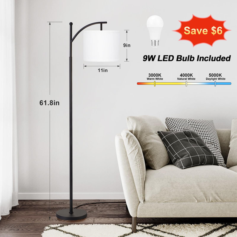 Onawa 61.81'' Traditional Floor Lamp, Black, White