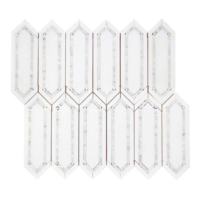 2" x 6.5" Marble Picket Mosaic Wall & Floor Tile, Thassos White / White Carrara
