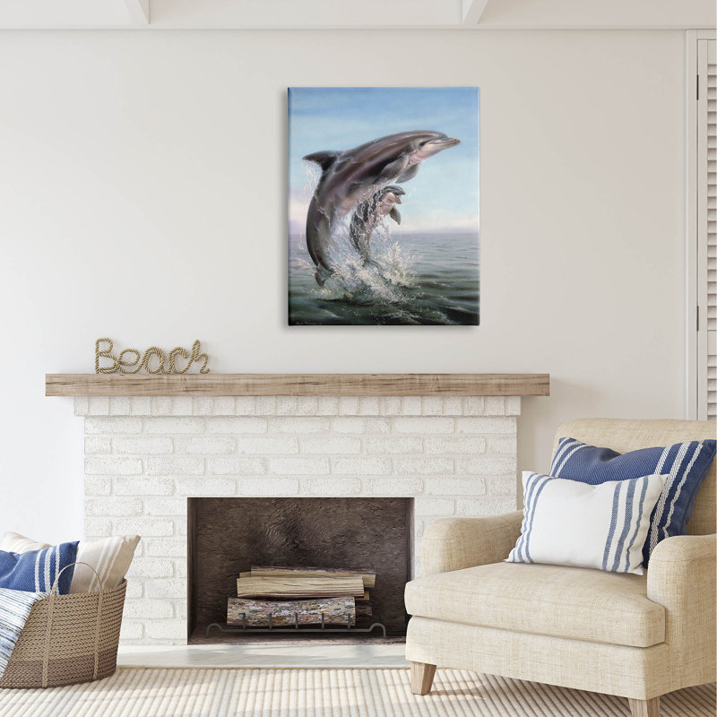 «Au-461-Canvas Breaching Dolphins Water Splash on Canvas» par Linda Thompson, peinture, H 40 po x l 30 po x P 1,5 po