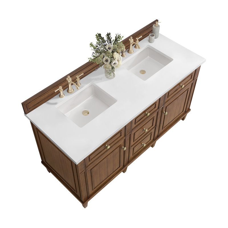 Lorelai 60'' W Double Vanity, Mid-Century Walnut, White Zeus, 8" Widespread