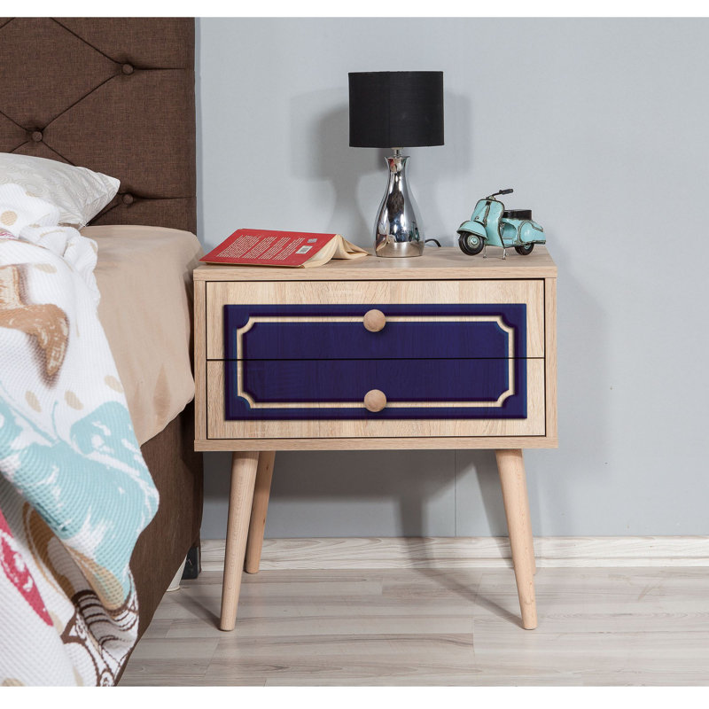 Kira Manufactured Wood Bedside Table, Walnut/Blue