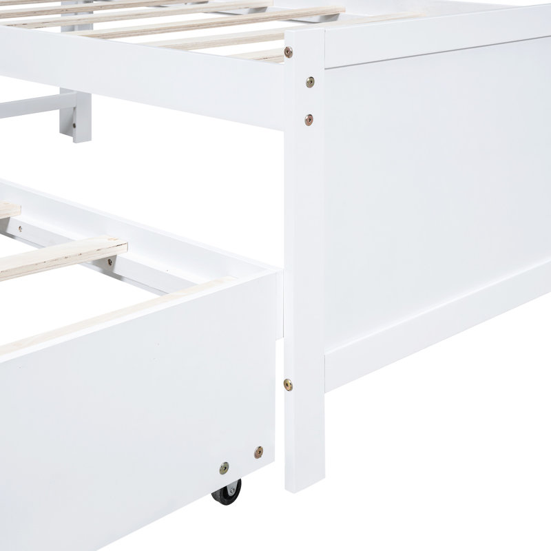 Lit plateforme simple avec lit gigogne, tête de lit à DEL et 3 tiroirs, blanc - bois pour rangement dans la chambre à coucher, tête de lit, tiroirs